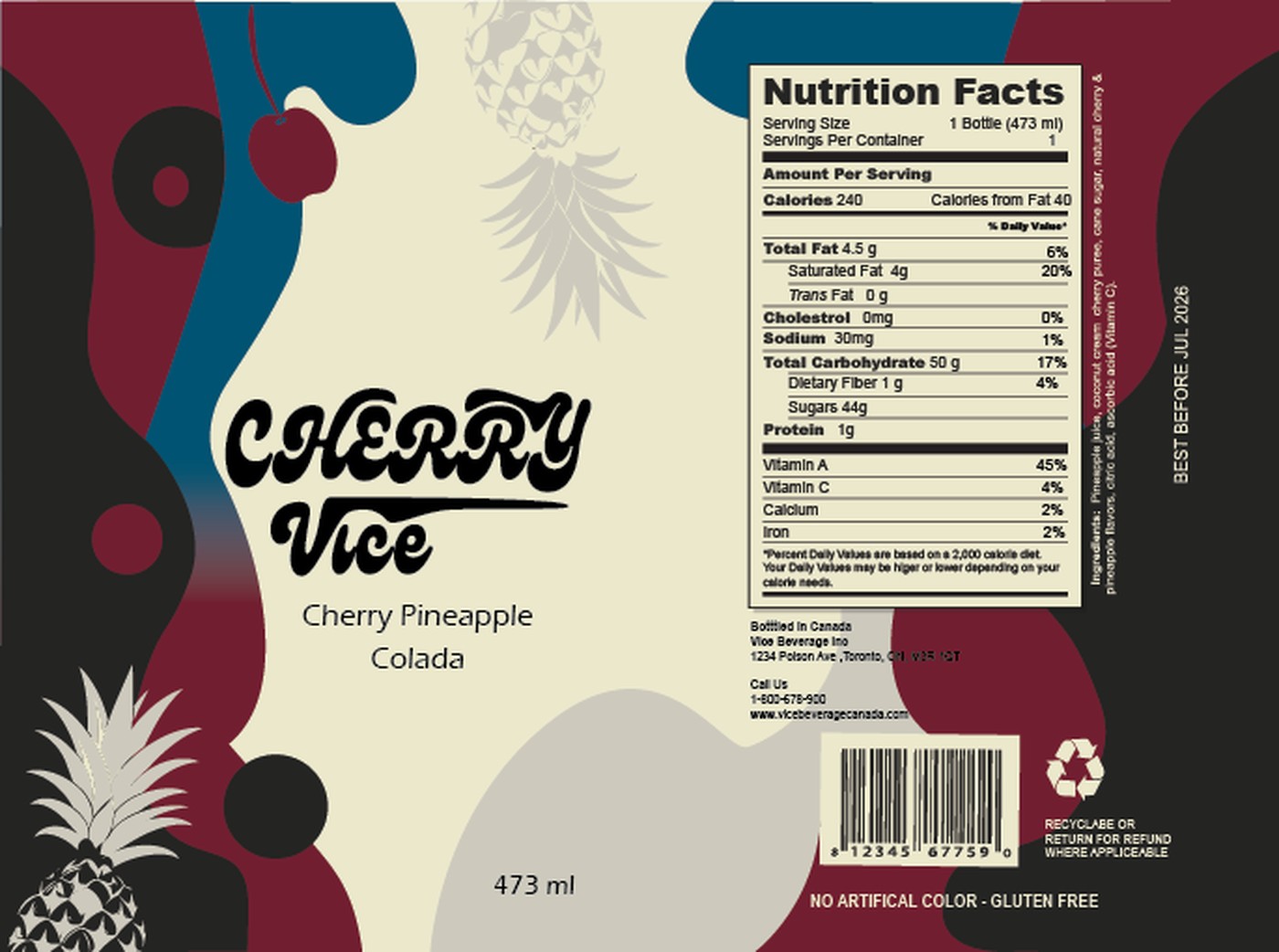 Cherry Vice can label, flat view with nutrition facts