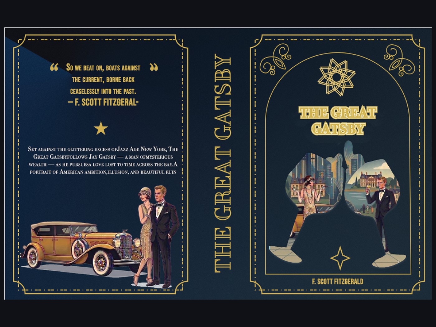 The Great Gatsby full jacket, flat view: front cover, spine, and back cover