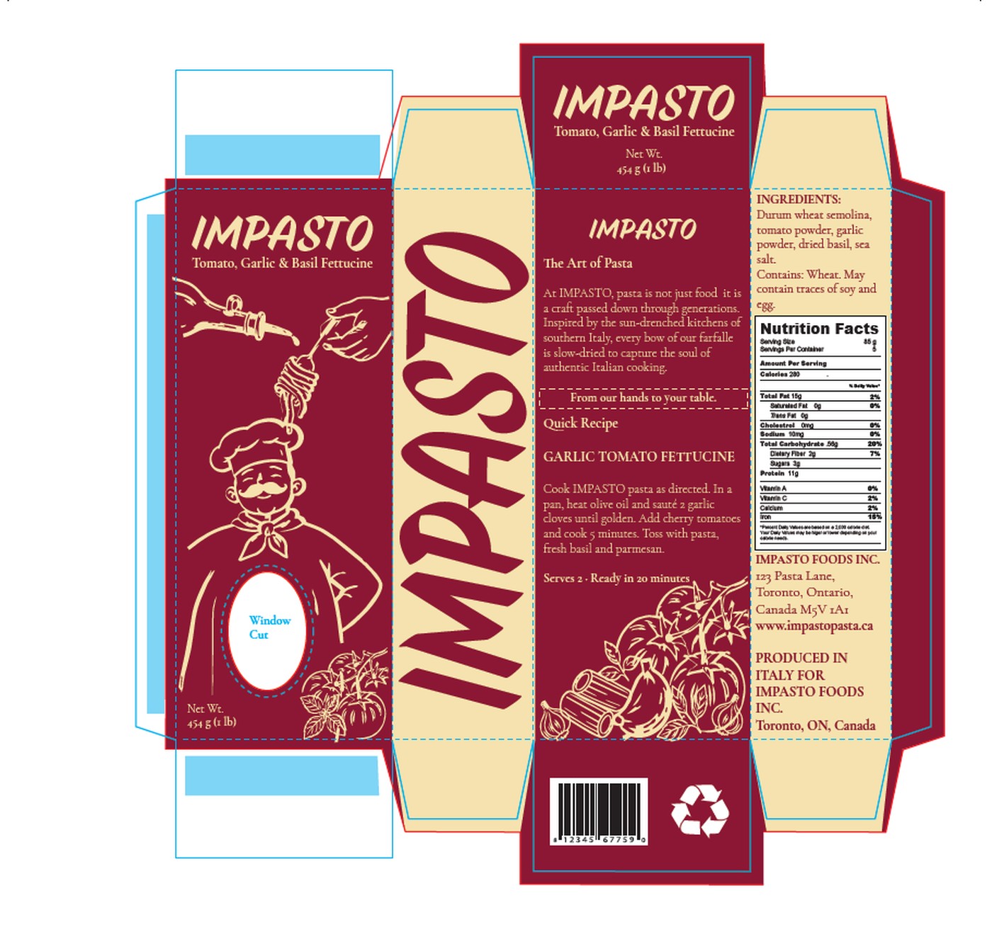 Impasto packaging dieline showing all box panels flat
