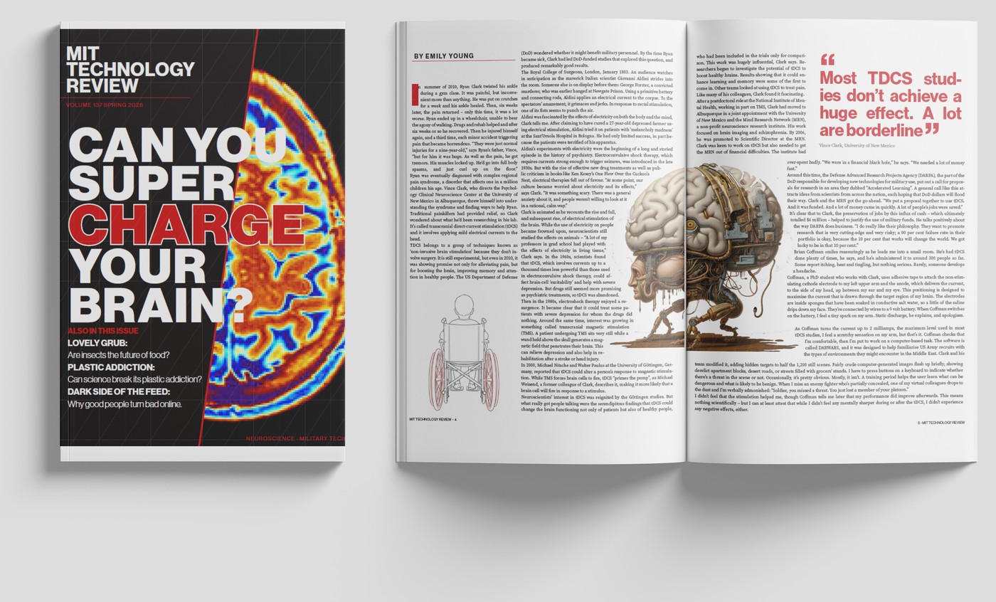 MIT Technology Review cover and interior spread, shown together