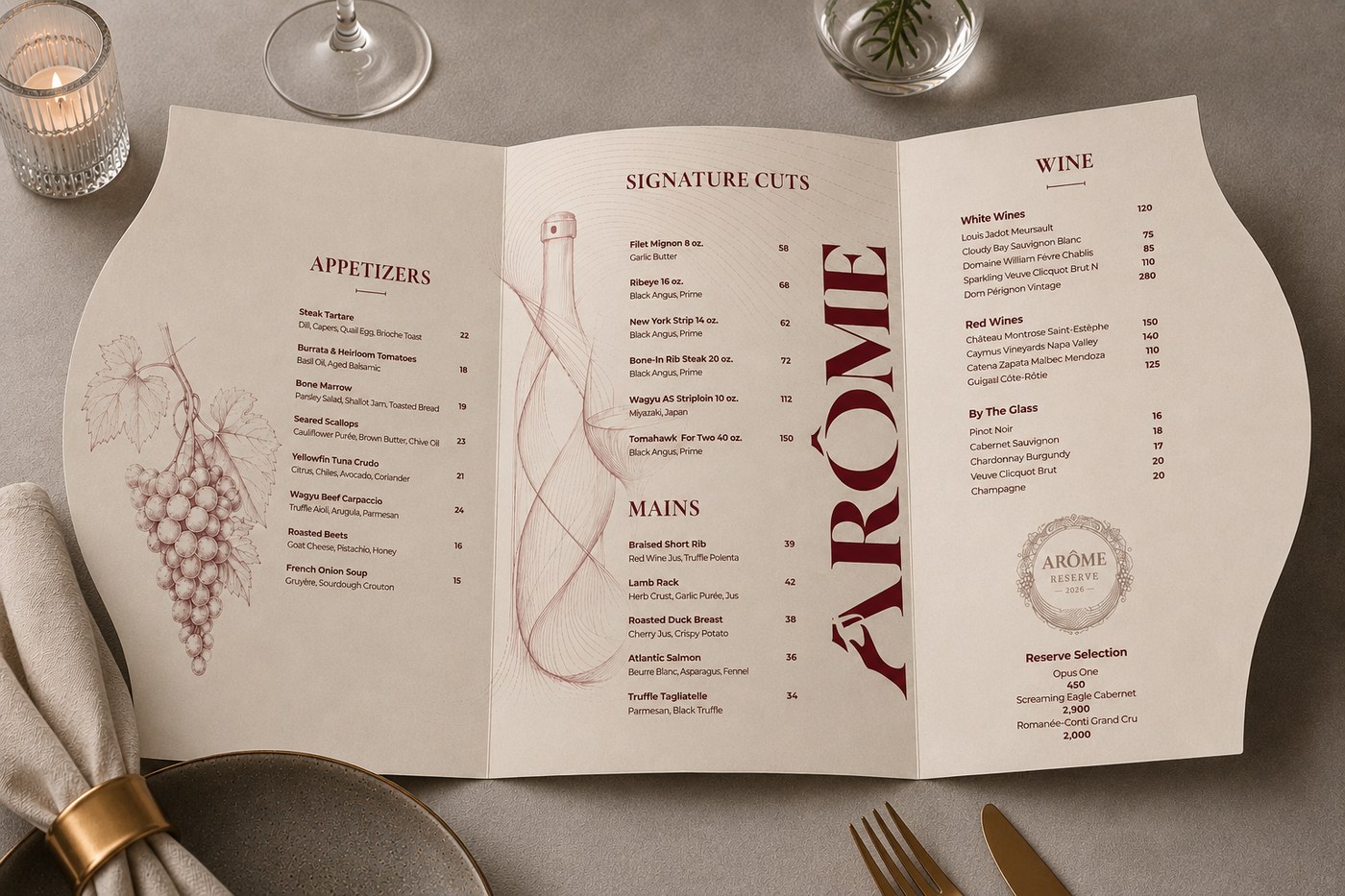 Arôme Restaurant Branding & Menu